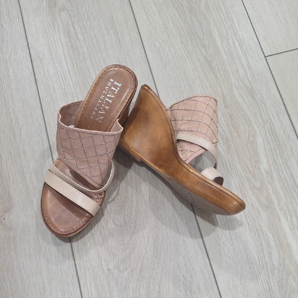 Italian Shoemakers Beige and Brown Wedge Sandals